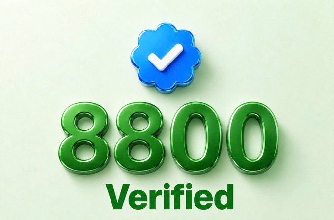 A 3D rendered graphic showing a blue verification badge above the green number '8800' and the word 'Verified'.