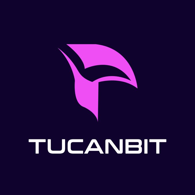 Logo for 'TUCANBIT' featuring a purple and pink stylized bird/tucan head on a dark purple background.