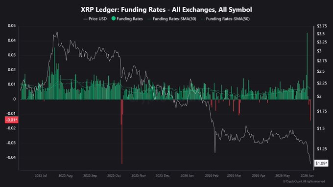 The image presents a bar graph depicting the funding rates for Ripple Fund, a digital currency project, over several days. On the vertical axis of the graph, there's a range from 0% to 100%, with the highest point marked as 100%. The horizontal axis displays dates ranging from January 1st to December 31st in both months and years.

The bar graph features peaks on four separate occasions - one at the peak of January 5th, another on December 13th, and two more on the last day of each month in the same year. There are also a few red bars indicating negative funding rates during specific periods, such as on the first day of January and the first day of March. The graph suggests that Ripple Fund has experienced significant fluctuations in its funding rate over the past few months, with both positive and negative trends visible throughout the period.
