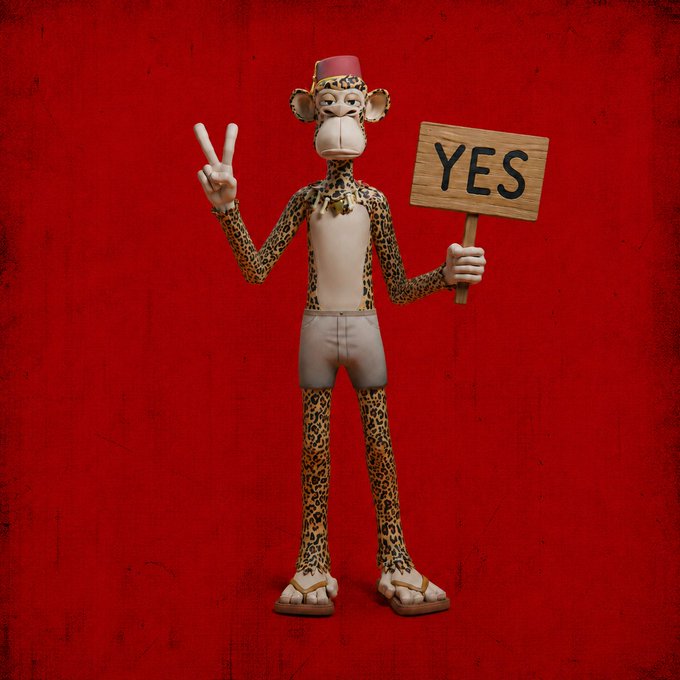 The image features a cartoon monkey standing upright, holding up a sign that reads "YES", with its arms raised in victory. The background of the image is red, which contrasts with the white legs of the monkey. There are no other objects or text present in the image.