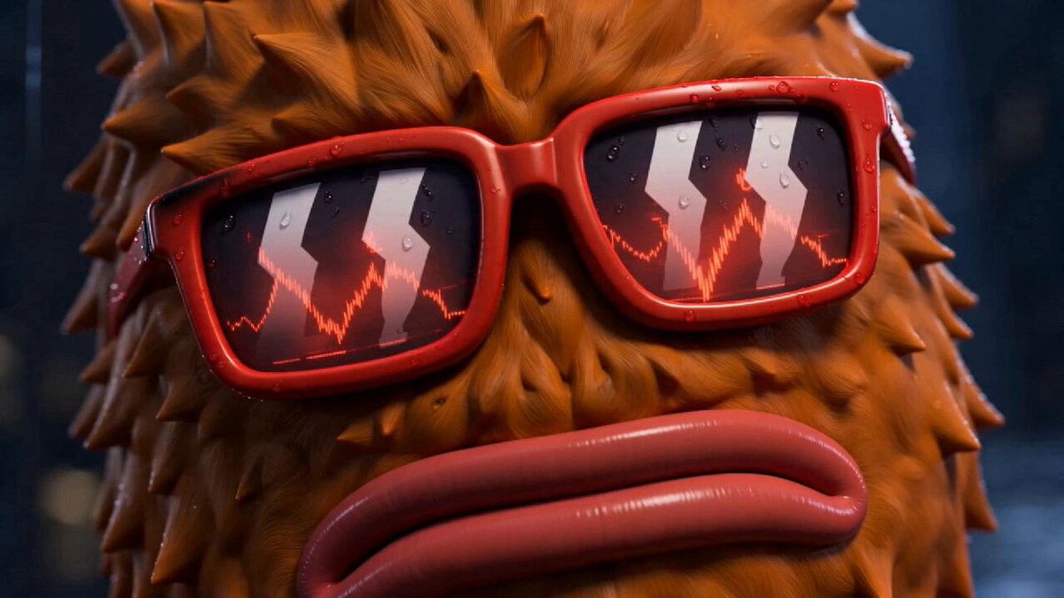 A close-up of a furry brown meme character wearing red sunglasses with a stock chart reflection, accompanied by the caption "Every ending is a new beginning $WOLF" — symbolizing a bearish-to-bullish market reversal and renewed optimism for the WOLF token.