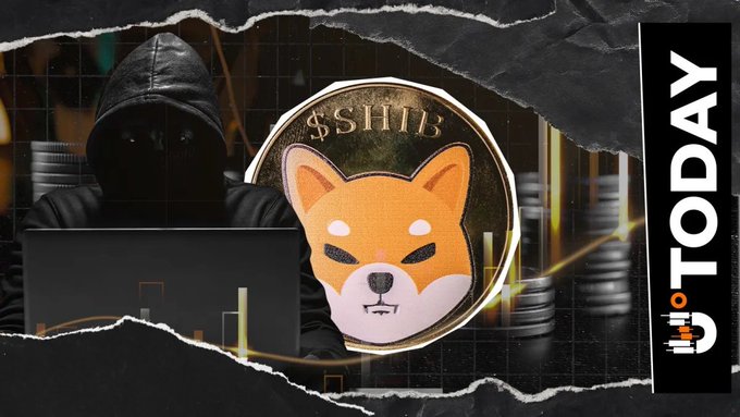A shadowy hacker in a hood sits behind a laptop beside a Shiba Inu (SHIB) coin and stacked coins, framed by torn black paper edges, with a "U TODAY" logo and the post discussing Shytoshi Kusama's potential return to X after a 3-month silence. The ominous imagery of a mysterious figure paired with the SHIB coin visually reinforces the post's theme of speculation and secrecy surrounding Kusama's anticipated comeback.