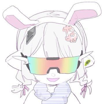 An anime-style illustration of a character with white hair wearing bunny ears, futuristic rainbow-tinted sunglasses, and a Bitcoin hair clip.