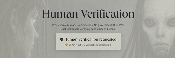 A screenshot of a website called "@ethos_network" that has an icon for a human verification form, with two images beneath it depicting a face resembling a monster or a person's head. The text above the icon reads "Human Verification," and the image below the icon shows an eye-catching picture of either a monster or a person's head. The bottom portion of the image also includes some text that states "I only need !" to prove I'm real human, which suggests this is part of a challenge to complete in order to receive a verification on the platform.