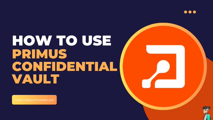 A dark blue graphic with orange accents titled 'HOW TO USE PRIMUS CONFIDENTIAL VAULT' featuring the Primus logo and a URL link.