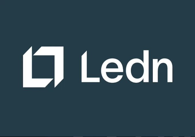 The Ledn logo appears in white text alongside its geometric icon on a dark navy blue background.
