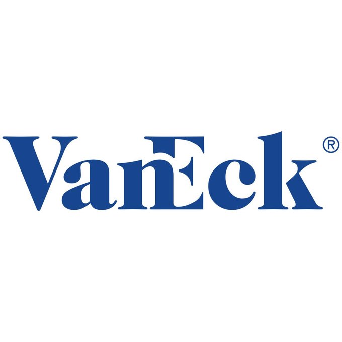 The image displays the VanEck logo in blue text with a registered trademark symbol, representing the $237.4 billion asset manager mentioned in the post. VanEck is the firm whose executive Matthew Sigel made the bullish Bitcoin price prediction to CNBC.