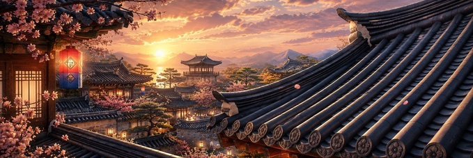 A serene Japanese-inspired landscape at sunset, featuring traditional tiled rooftops, glowing lanterns, and cherry blossom trees overlooking a pagoda and distant mountains.

The image's tranquil, cultural aesthetic contrasts with the post's promotional content for a TILE × 0xChemistryLab NFT mint giveaway, which lists requirements like following accounts, liking/retweeting posts, tagging friends, and dropping a wallet to secure one of 40 guaranteed spots on the Robinhood chain.