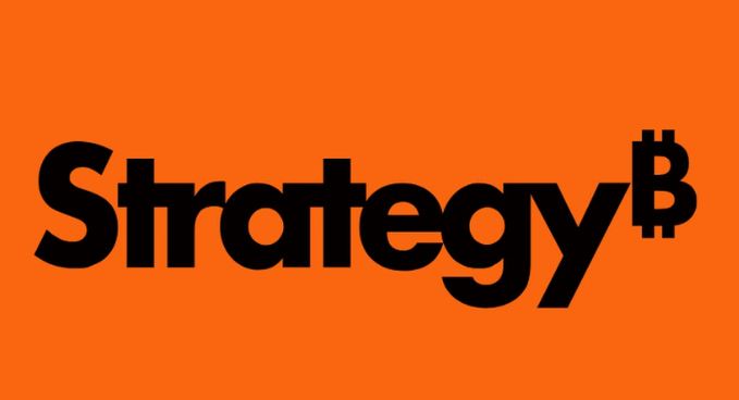 The image displays the word "Strategy" in bold black text against a bright orange background, with a Bitcoin "₿" symbol integrated into the end of the word as a superscript "B." The logo visually reinforces the accompanying post about Strategy's recent Bitcoin transfer of 3,568 $BTC (~$297 million) in 9 hours, symbolizing the company's deep ties to cryptocurrency holdings.