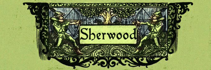 The image displays an ornate banner-style graphic with the word "Sherwood" at its center, flanked by two archers drawing bows against a forest backdrop, evoking the legendary Robin Hood theme. The decorative emblem appears to serve as branding for a contest or giveaway, with the accompanying post listing winner wallet addresses.
