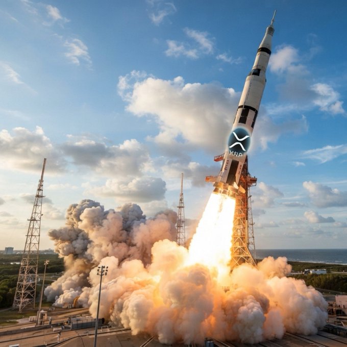 A SpaceX rocket launches into a partly cloudy sky, with massive clouds of smoke and flames billowing from the launchpad.