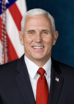 A formal portrait of Mike Pence in a dark suit with a red tie, smiling in front of an American flag, accompanies the breaking news announcement that he will not pursue a 2028 presidential bid.