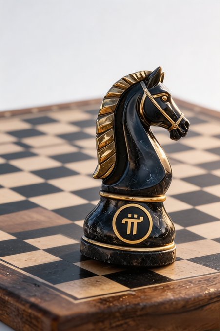 A close-up of an ornate black marble and gold chess knight piece sitting on a wooden chessboard.