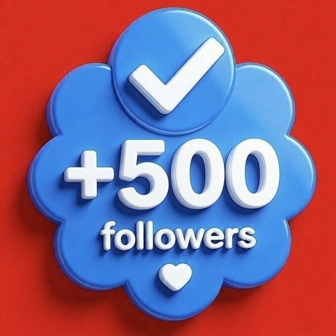 A 3D-rendered blue flower-shaped badge displays "+500 followers" in bold white text alongside a checkmark and heart icon, celebrating a follower milestone. The image complements the welcoming post from @CryptoAvenuee by visually highlighting community growth and engagement.