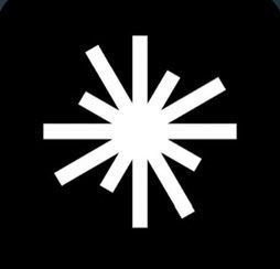 A white asterisk or starburst-like symbol composed of multiple lines radiating from a central point, set against a solid black background.