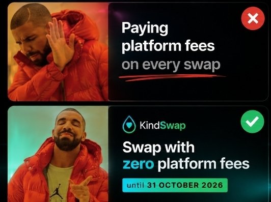 A promotional comparison graphic contrasts “Paying platform fees on every swap” with “KindSwap: Swap with zero platform fees until 31 OCTOBER 2026.” It reinforces the post’s point that traders should evaluate execution costs alongside swap routes, liquidity, and asset control when using KindSwap on Solana.