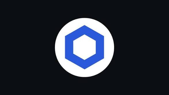 The Chainlink (LINK) cryptocurrency logo, a blue hexagon inside a white circle on a black background.