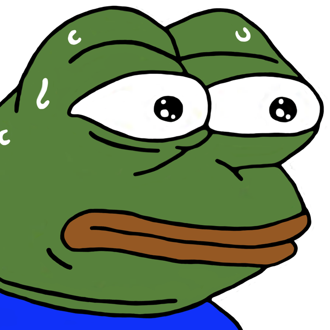 A cartoon illustration depicts a green frog-like character with large bulging eyes, a wide brown mouth, and sweat drops on its head, looking nervous.