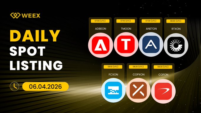 The image features a poster for a daily spot listing, which includes various logos of different companies such as Adobe, TMOON, ANETON, RTXON, FCXON, CIXON, and COFON. The poster is displayed against a black background with yellow text that reads "Daily Spot Listing". The image also contains the time "06:04" and the date "06/04/2026", which are likely to be used in the post's title or caption.