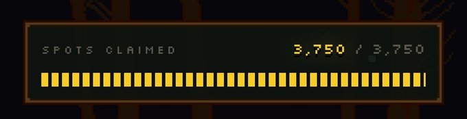 A progress bar reading "SPOTS CLAIMED 3,750 / 3,750" filled with yellow blocks against a dark background.