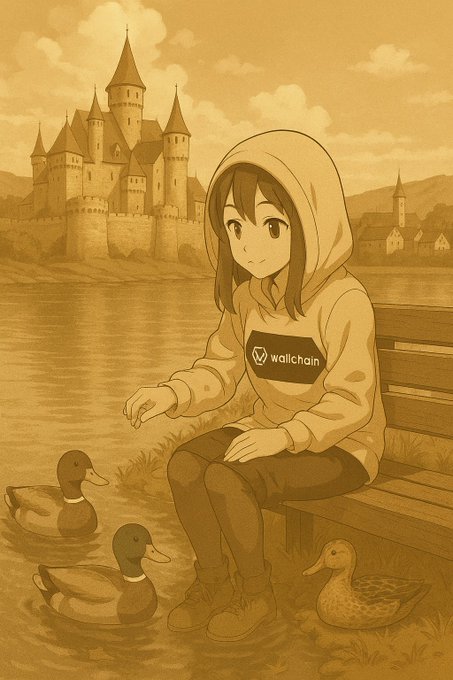 The image features a girl sitting on a bench near a body of water, surrounded by ducks. The scene includes a castle in the background, which adds an interesting element to the composition. There are also several ducks present in the scene, with some closer to the girl and others further away.