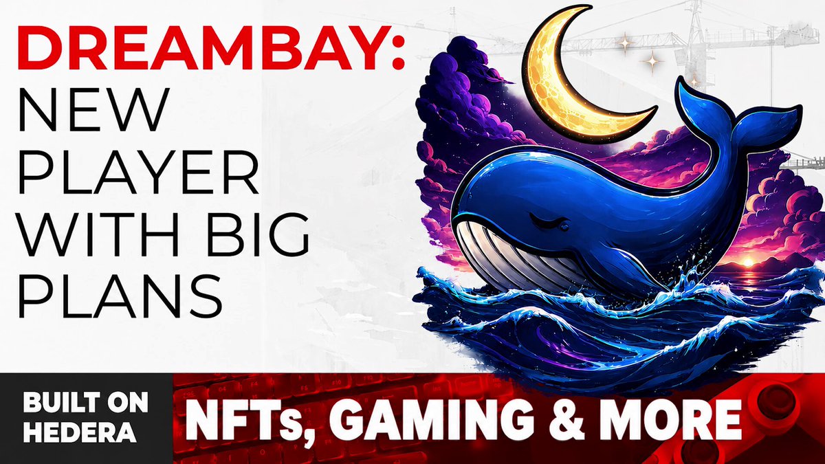 The image features a poster for a new player's game called "Dreambay". The poster includes a cartoon whale as part of the game's design. It also highlights that the game has been built by Dream Bay Studios, Inc., and is available on platforms like Facebook, Instagram, and Twitter. The post mentions that the game will be available in both English and Spanish, and it encourages users to share their thoughts about the game with others using the hashtag #dreambay.