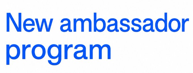 A simple graphic with blue text reading "New ambassador program" on a white background.