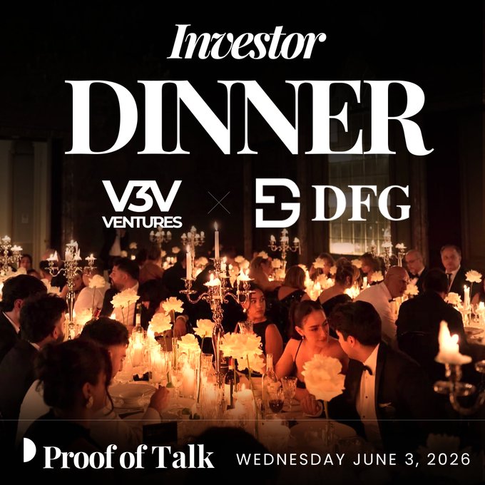 The image shows a group of people gathered around tables at an event, with many candles lit up throughout the room. The event appears to be an evening dinner or gathering for investors, as indicated by the presence of multiple dining tables and chairs. The attendees are dressed in formal attire, suggesting that this is a special occasion or a high-profile event. 

The image also includes text elements such as "DFG" and "proofoftalk", which may be related to the event's theme or sponsors. Additionally, there is a caption below the image that reads "Paris 8PM - 11PM, June 3, 2026". This information provides context about the location of the event and its date.
