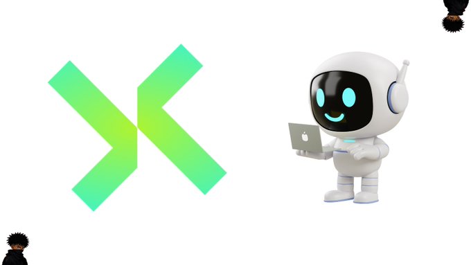 A green 'X' logo next to a white robot character holding a laptop, with small cartoon figures in the corners.