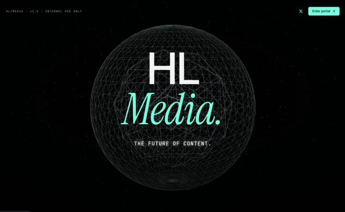 The image features a website called "Hyperliquid" with a black background featuring a white logo for the media company. The text on the website reads "Hyper Liquid Media." Below this, there are two lines of text that read "The future of content," which is likely an advertisement or promotional statement about the company's focus on creating and sharing content in the digital space.