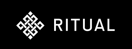 A minimalist black logo featuring a white geometric knot/celtic-style symbol next to the word 'RITUAL' in white capital letters.