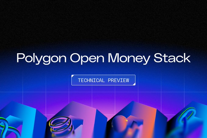 The image features a colorful line graph with various shapes such as triangles, circles, and rectangles on the x and y-axis. The text "Polygon Open Money Stack Technical Preview" is positioned at the bottom of the image. Above this, there are illustrations of different colored shapes on a background resembling a city skyline or skyline of buildings. There is also text above the illustrations that states: "Focus on what is in the image and how it relates to the post".