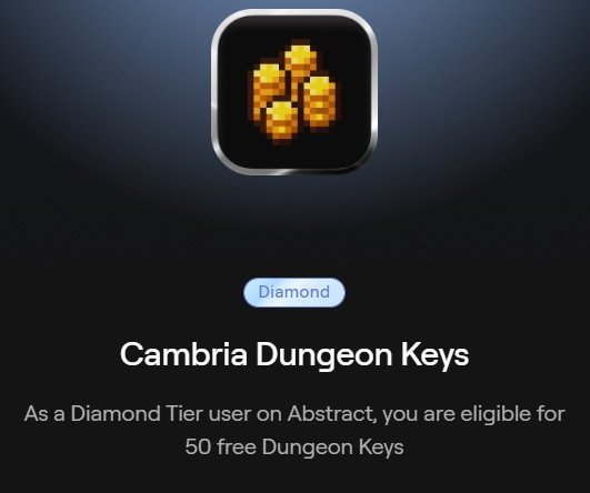 The image shows a post about a new perk for players who are part of the @Abstract Chain. The post explains that there is a 50-free download of abstract chain keys available, which can be used by players with a Diamond rank. This perk allows players to access the abstract chain system and its features without having to purchase any additional items or spend money on in-game currency.