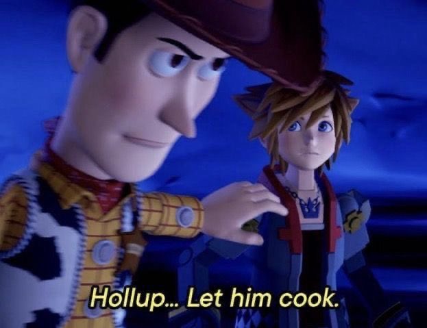 Woody from Toy Story tells Sora "Holllup... Let him cook," referencing the crypto playbook of riding a viral moment to profit before the chart dumps.