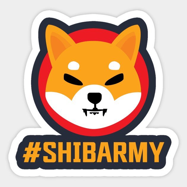 A cartoon Shiba Inu dog styled like a vampire with fangs, set against a red circular background, with the text "#SHIBARMY" displayed in a banner below. The sticker complements the "Good Morning $SHIB" post by combining the iconic Shiba Inu mascot associated with the SHIB cryptocurrency with the playful #SHIBARMY branding favored by its community.