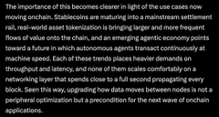 A block of text explaining the growing importance of stablecoins for moving money on a macro level and serving as a settlement layer.
