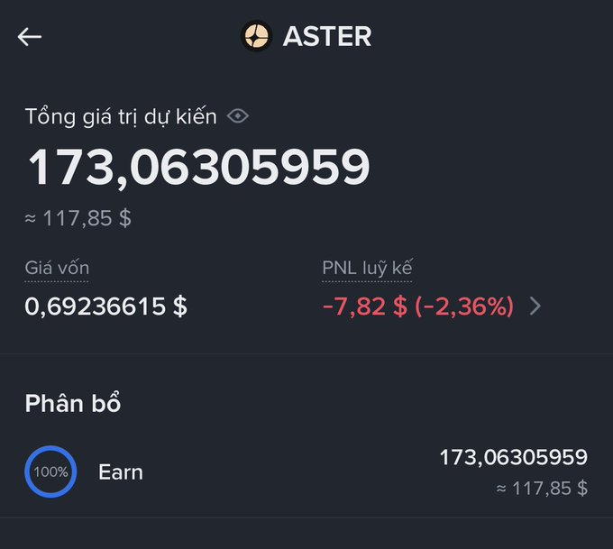 The image features a spreadsheet with various numbers displayed next to text that reads "Aster". The cells are filled with numbers, ranging from 0.16 to 1.95. The data presented includes the current value of an investment account as well as the price for which the investment was bought in another currency (ether). The context suggests that someone is using this spreadsheet to track their investments and foreign currency conversions.