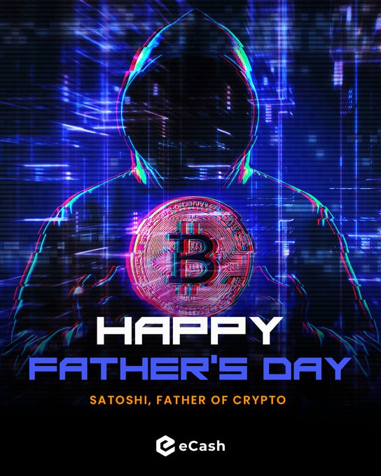 The image features a poster with a person wearing a hoodie holding a Bitcoin symbol above their head. The poster also includes text that reads "Happy Father's Day" and "Satoshi Nakamoto sparked more than just a protocol, he launched a vision for decentralized, peer-to-peer electronic cash." This message is related to the post because it highlights the importance of fathers in shaping the future, which aligns with the Bitcoin vision presented by Satoshi Nakamoto.

The poster's design and content are meant to convey a sense of celebration and appreciation for the role that fathers play in our lives. The Bitcoin symbol serves as a reminder of the innovative ideas and technological advancements made possible through the contributions of individuals like Satoshi Nakamoto, who have paved the way for decentralized electronic cash systems.