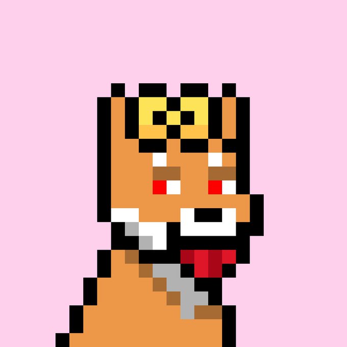 Pixel art portrait of an orange character with a crown, red cheeks, and an angry expression on a pink background.