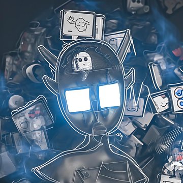 A blue-tinted surreal illustration of a faceless figure with bright white glowing square eyes, surrounded by floating cards and eerie faces in a dreamlike setting.