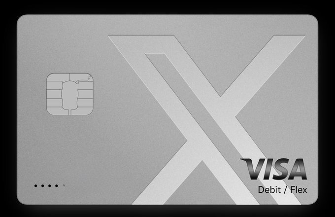 Silver metallic credit card with a large embossed 'X' logo, an Apple logo on the left side, and 'VISA Debit/Flex' branding in the bottom right corner.