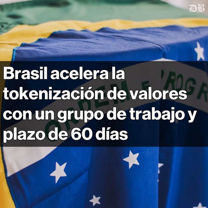 A Wall Street Journal (WSJ) article header reading 'Brasil acelera la tokenización de valores con un grupo de trabajo y plazo de 60 días' overlaid on a Brazilian flag.