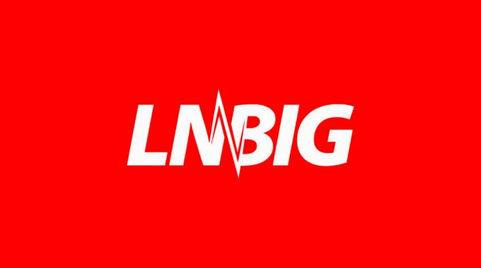 A bright red background displaying the white 'LNBIG' logo, which incorporates an EKG heartbeat line through the letter N.