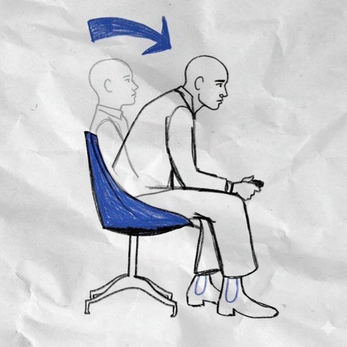 A sketch on crumpled paper shows a figure on an office chair with an arrow indicating backward motion, illustrating the phrase "pull a big stunt"—likening the risk of a bold move to physically launching oneself backward off a seat. The accompanying post's uncertainty about success mirrors the precarious, off-balance posture depicted in the drawing.