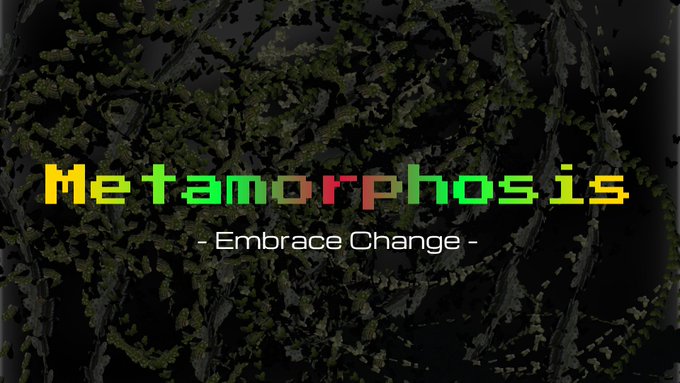 The image features a dark, vine-covered spherical design with the colorful pixelated text "Metamorphosis" and the tagline "- Embrace Change -" displayed in white. This visual relates to the post by announcing the upcoming Community Mint stage for Bluefrens holders on Stargaze, set for July 8th at 5 PM UTC.