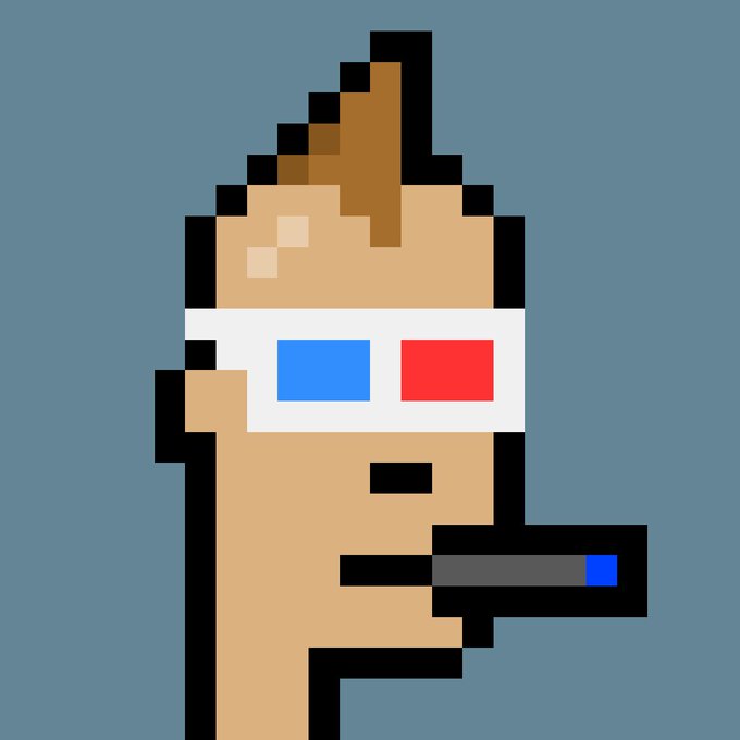 A pixel-art profile of a brown-haired punk wearing iconic red and blue 3D glasses while smoking a cigar, directly matching the visual style of CryptoPunk #5822, which famously sold for 88.88 ETH.