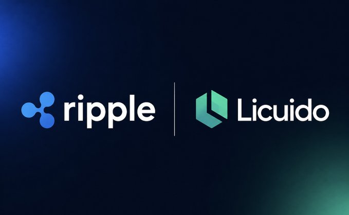 Corporate branding image displaying the logos of Ripple and Licuido side-by-side on a dark blue background.