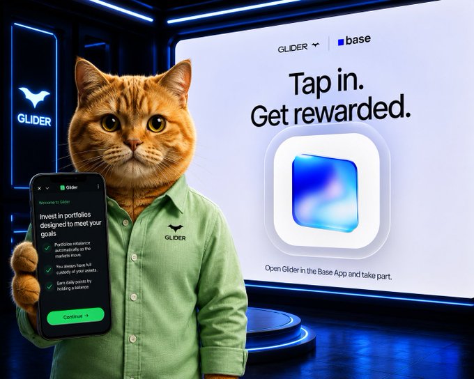 The image features a cat wearing a green shirt holding a cell phone with an app called Glider displayed on its screen. The text "Focus on what is in the image and how it relates to the post" suggests that the main focus of the image should be on the content related to the Glider app, rather than the cat or the cell phone itself.