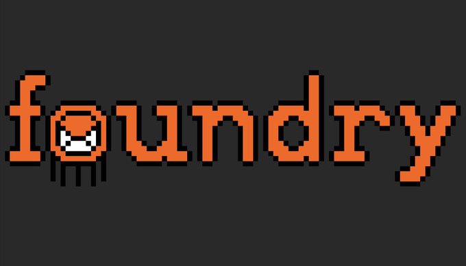A pixel art logo reads 'foundry' in orange letters with a character replacing the 'o', set against a dark gray background.
