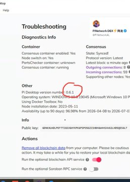 This image shows a Pi Desktop version number of 0.6.1, which directly relates to the Pi-Node version mentioned in the accompanying post.